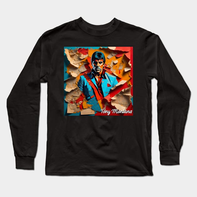 Tony Montana // Paper Art Long Sleeve T-Shirt by Otmr Draws